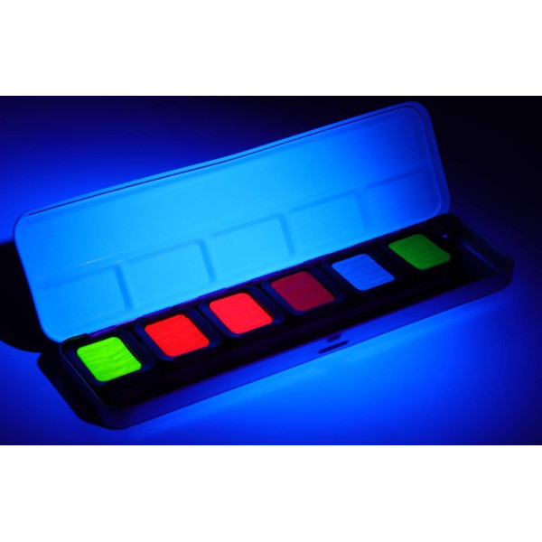 Peinture aquarelle - Couleurs effet néon - Boite de 6 godets - Finetec Premium