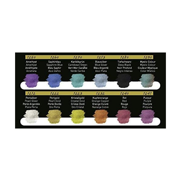 Peinture aquarelle - Couleurs effet nacrée - Boite de 12 godets - Finetec Premium
