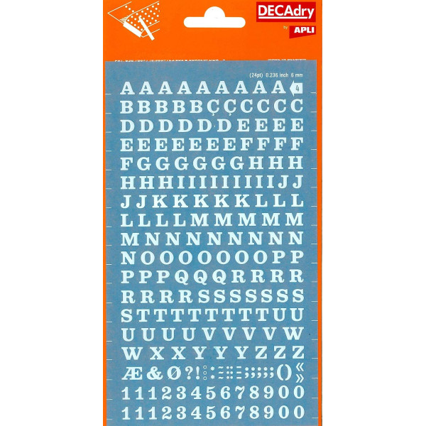 photo-Lettres et chiffres - Blancs - Transfert - Autocollant - 6mm hauteur - Decadry