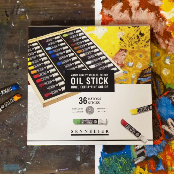 Huile stick - Extra-fine - Solide - Sennelier - Coffret bois - 36 couleurs + accessoires