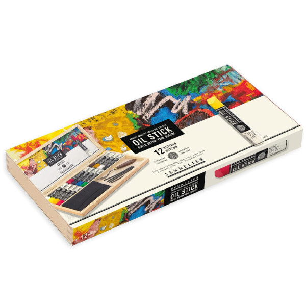 Huile stick - Extra-fine - Solide - Sennelier - Coffret bois - 12 couleurs + accessoires