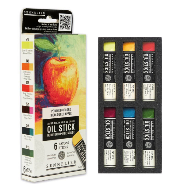 Oil stick - Extra-fine - Solide - Sennelier - 6 couleurs - Pomme bicolore
