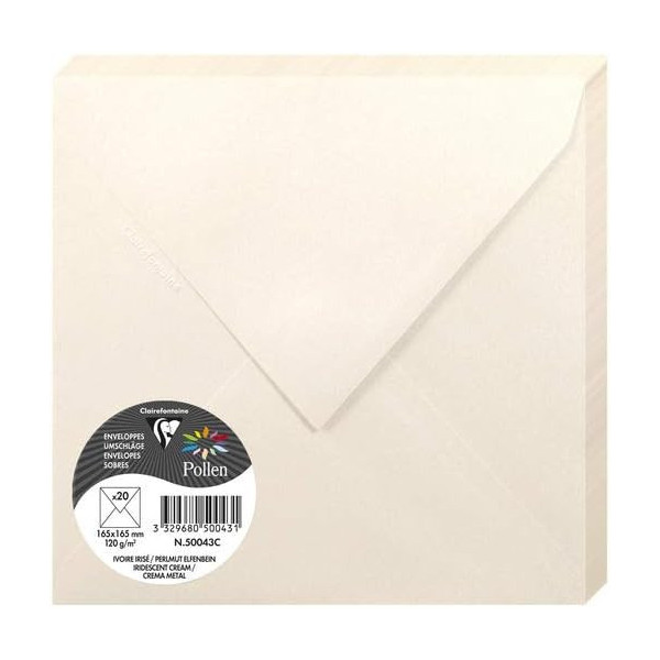 photo-Enveloppes - Carré - 165x165mm - Pollen - Ivoire irisé - 20 unités - Clairefontaine