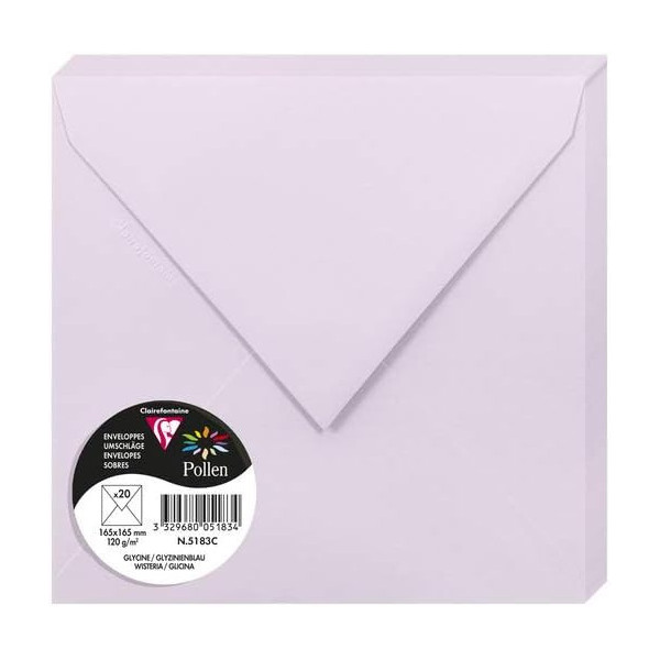 photo-Enveloppes - Carré - 165x165mm - Pollen - Glycine - 20 unités - Clairefontaine