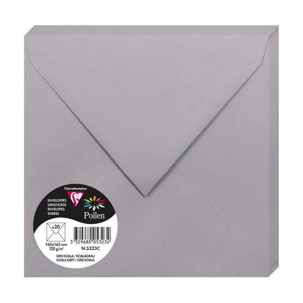 photo-Enveloppes - Carré - 165x165mm - Pollen - Gris koala - 20 unités - Clairefontaine