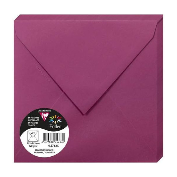 photo-Enveloppes - Carré - 165x165mm - Pollen - Framboise - 20 unités - Clairefontaine