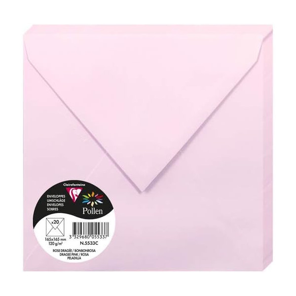 photo-Enveloppes - Carré - 165x165mm - Pollen - Rose dragée - 20 unités - Clairefontaine