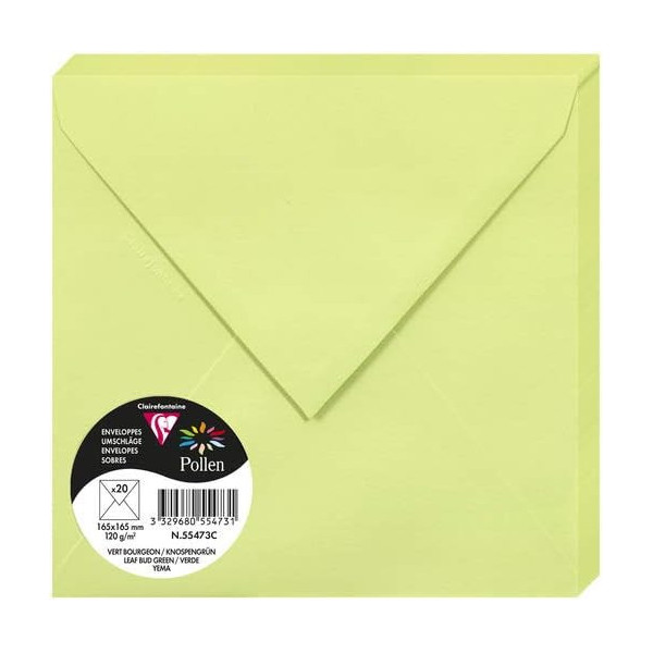 photo-Enveloppes - Carré - 165x165mm - Pollen - Vert bourgeon - 20 unités - Clairefontaine