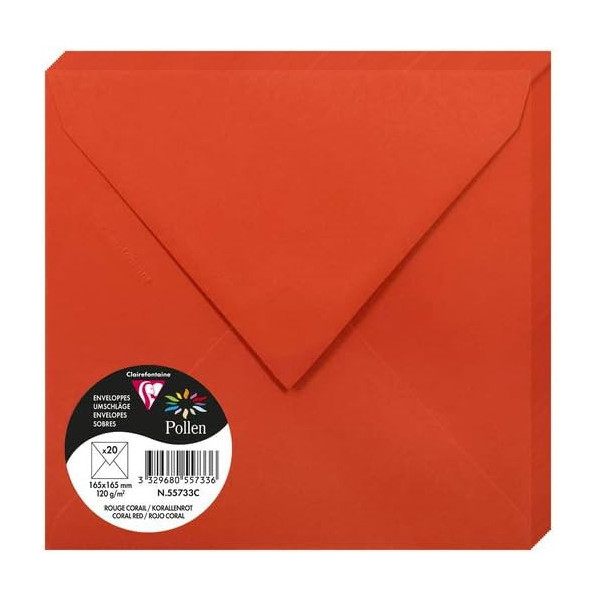 photo-Enveloppes - Carré - 165x165mm - Pollen - Rouge corail - 20 unités - Clairefontaine