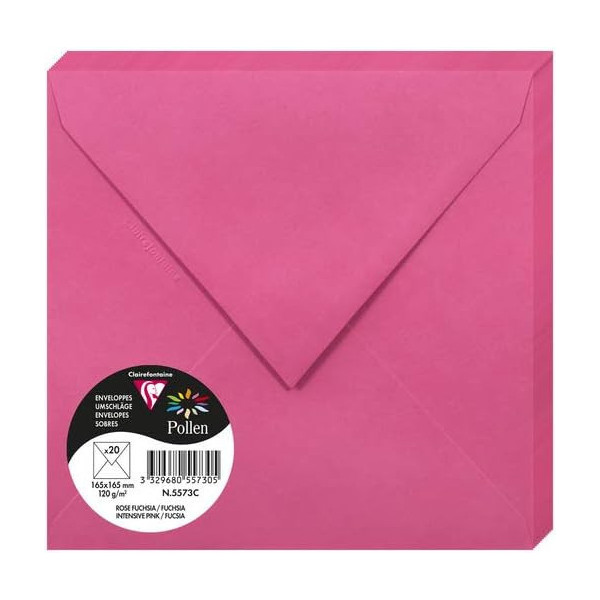 photo-Enveloppes - Carré - 165x165mm - Pollen - Rose fuchsia - 20 unités - Clairefontaine