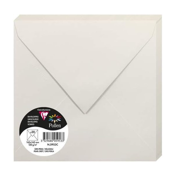 photo-Enveloppes - Carré - 165x165mm - Pollen - Gris perle - 20 unités - Clairefontaine