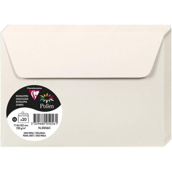 photo-Enveloppes - Format C6 - 114x162mm - Pollen - Gris perle - 20 unités - Clairefontaine