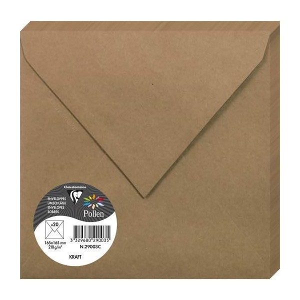 photo-Enveloppes - Carré - 165x165mm - Pollen - Marron kraft - 20 unités - Clairefontaine