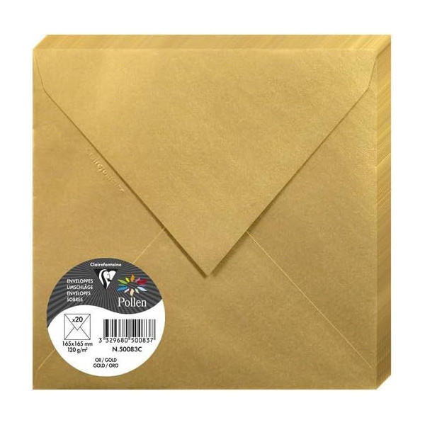 Enveloppes - Carré - 165x165mm - Pollen - Or - 20 unités - Clairefontaine