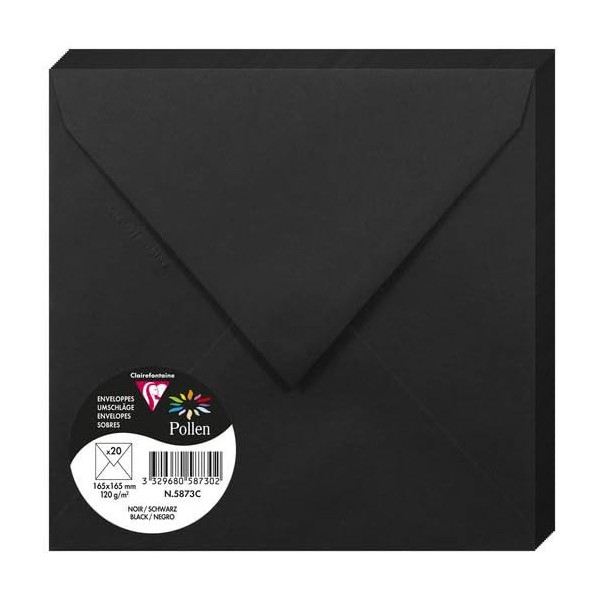 Enveloppes - Carré - 165x165mm - Pollen - Noir - 20 unités - Clairefontaine