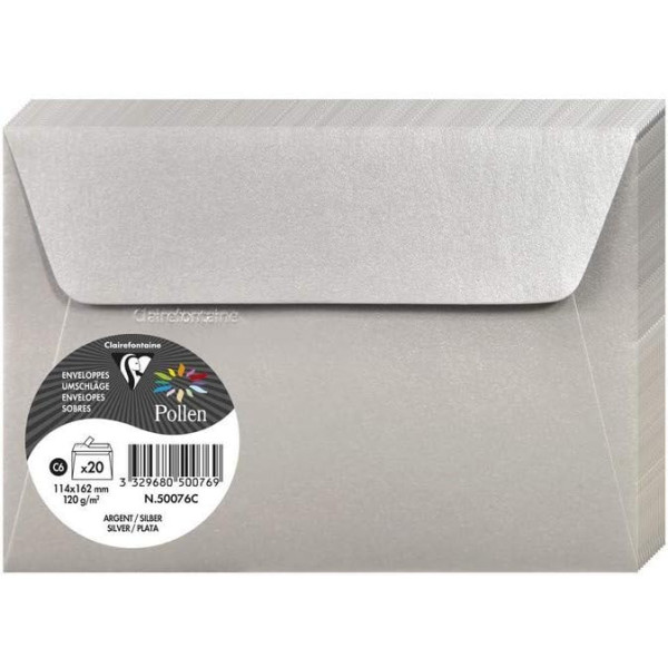 photo-Enveloppes - Format C6 - 114x162mm - Pollen - Argent - 20 unités - Clairefontaine