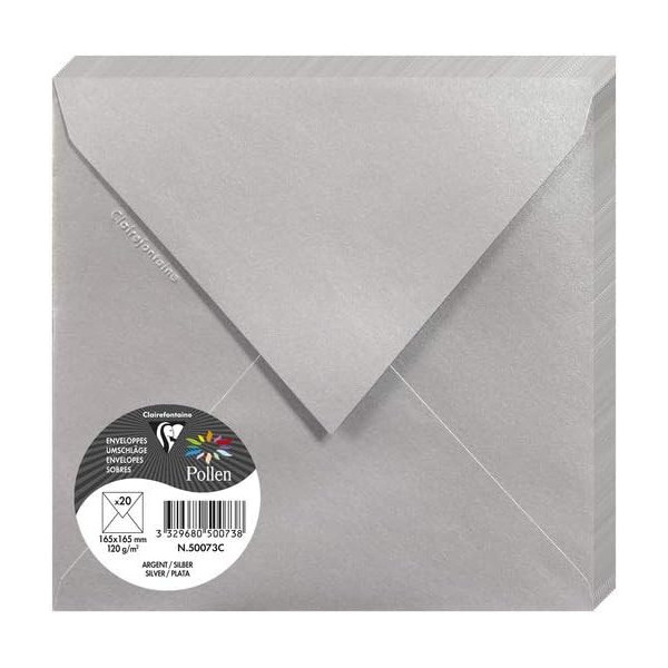 photo-Enveloppes - Carré - 165x165mm - Pollen - Argent - 20 unités - Clairefontaine