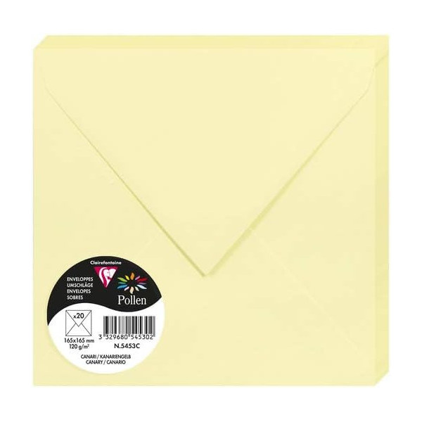 photo-Enveloppes - Carré - 165x165mm - Pollen - Jaune canari - 20 unités - Clairefontaine
