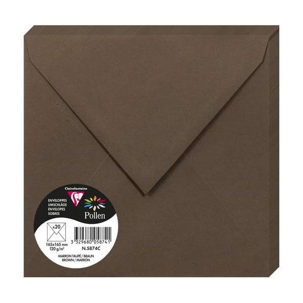photo-Enveloppes - Carré - 165x165mm - Pollen - Marron taupe - 20 unités - Clairefontaine