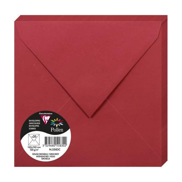 photo-Enveloppes - Carré - 165x165mm - Pollen - Rouge cerise - 20 unités - Clairefontaine