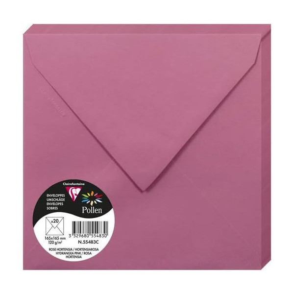 photo-Enveloppes - Carré - 165x165mm - Pollen - Rose hortensia - 20 unités - Clairefontaine