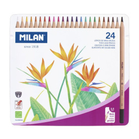 Crayons de couleur - Mine épaisse - 24 couleurs - Boîte métal - Milan
