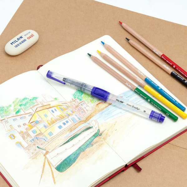 Crayons de couleur - Aquarelle + Pinceau avec réservoir d'eau - 5 couleurs - Milan