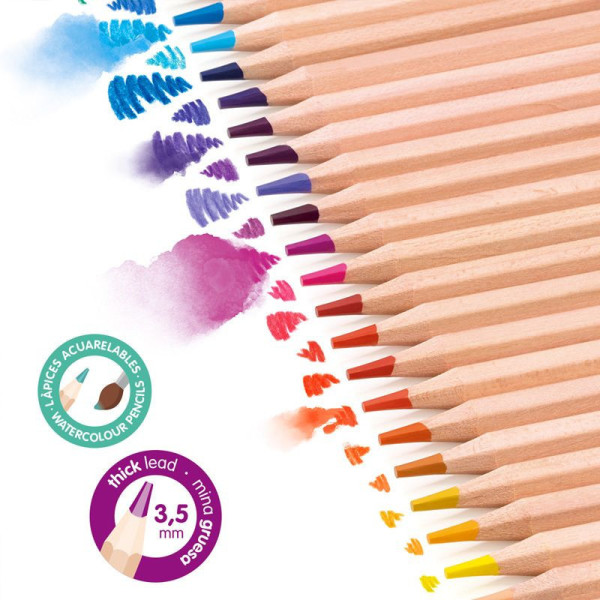 Crayons de couleur - Aquarelle - Mine épaisse - Pinceau inclus - 36 couleurs - Milan
