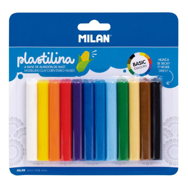 Pâte à modeler - 12 couleurs - Pour enfant - A base d'amidon de maïs - Milan