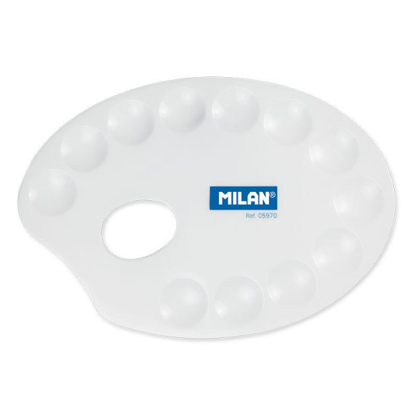 Palette - Ovale - Plastique - Blanc - Pour mélanger les peintures - 12 godets