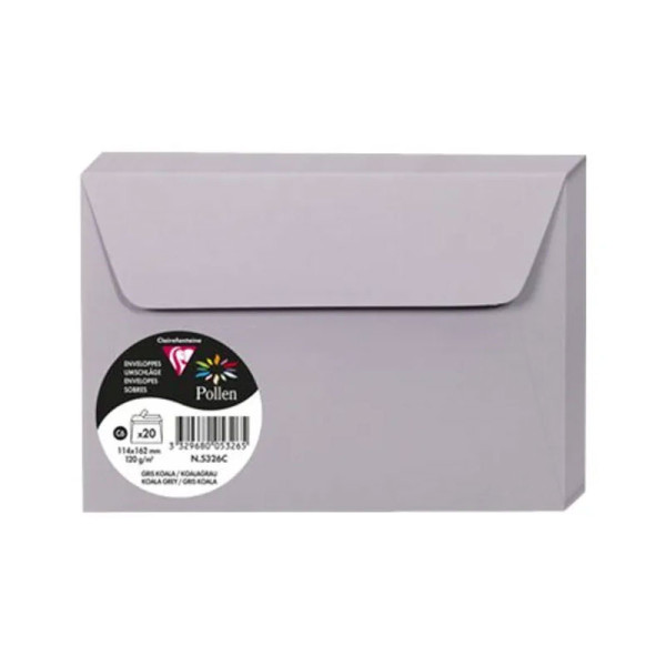 photo-Enveloppes - Format C6 - 114x162mm - Pollen - Gris koala - 20 unités - Clairefontaine