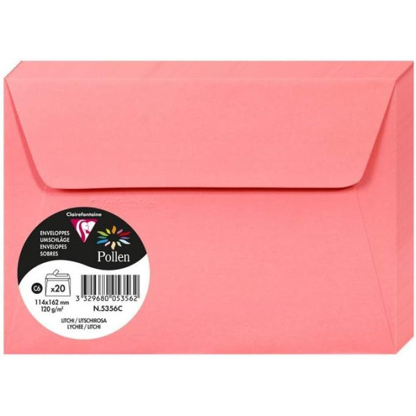 photo-Enveloppes - Format C6 - 114x162mm - Pollen - Litchi - 20 unités - Clairefontaine