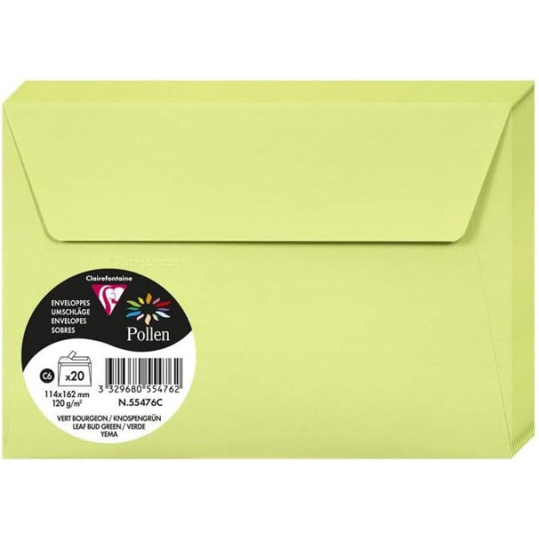 photo-Enveloppes - Format C6 - 114x162mm - Pollen - Vert bourgeon - 20 unités - Clairefontaine