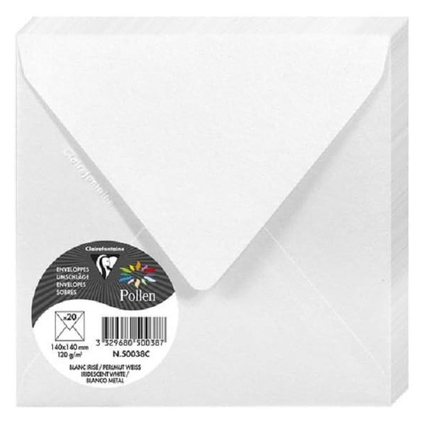 photo-Enveloppes - Carré - 140x140mm - Pollen - Blanc irisé - 20 unités - Clairefontaine