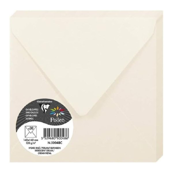 photo-Enveloppes - Carré - 140x140mm - Pollen - Ivoire irisé - 20 unités - Clairefontaine