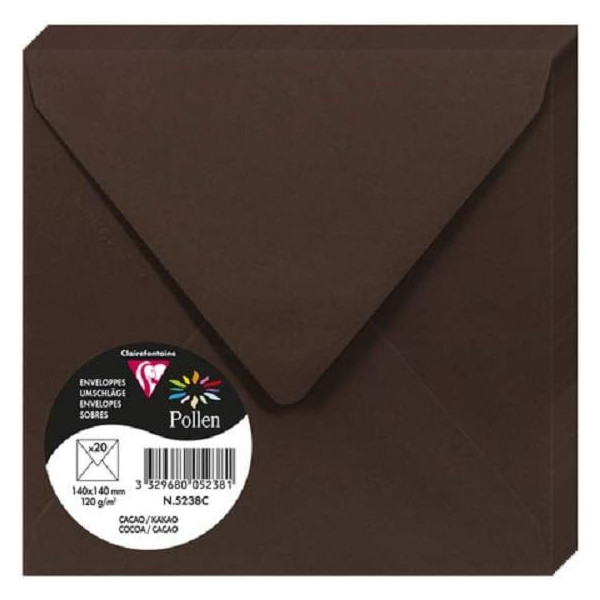 photo-Enveloppes - Carré - 140x140mm - Pollen - Cacao - 20 unités - Clairefontaine