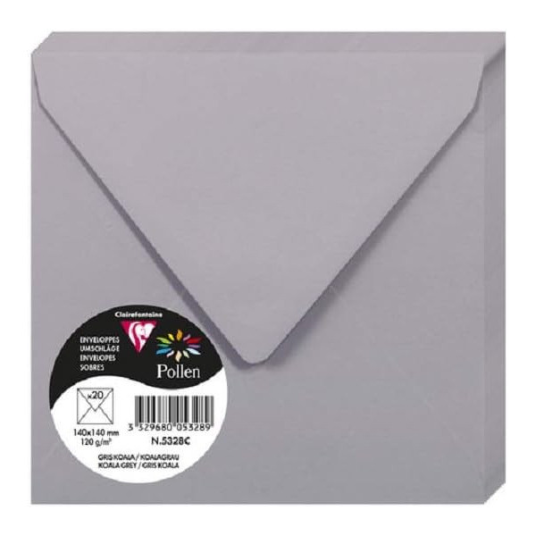 photo-Enveloppes - Carré - 140x140mm - Pollen - Gris koala - 20 unités - Clairefontaine