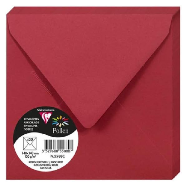photo-Enveloppes - Carré - 140x140mm - Pollen - Rouge groseille - 20 unités - Clairefontaine