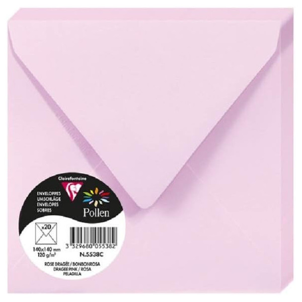 photo-Enveloppes - Carré - 140x140mm - Pollen - Rose dragée - 20 unités - Clairefontaine