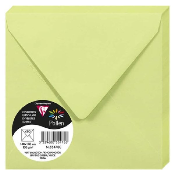 photo-Enveloppes - Carré - 140x140mm - Pollen - Vert bourgeon - 20 unités - Clairefontaine