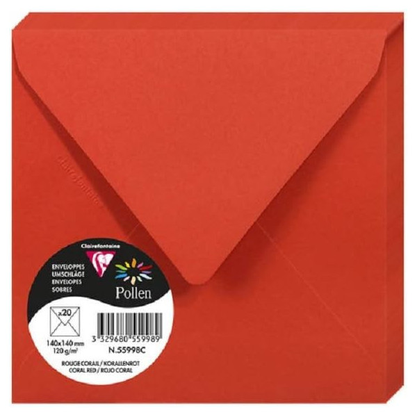 photo-Enveloppes - Carré - 140x140mm - Pollen - Rouge corail - 20 unités - Clairefontaine