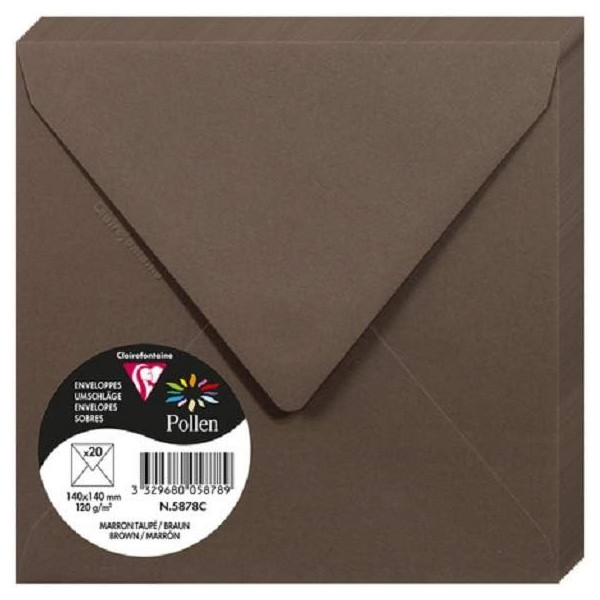 photo-Enveloppes - Carré - 140x140mm - Pollen - Marron taupe - 20 unités - Clairefontaine