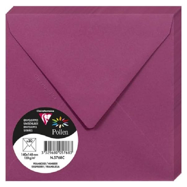 photo-Enveloppes - Carré - 140x140mm - Pollen - Framboise - 20 unités - Clairefontaine