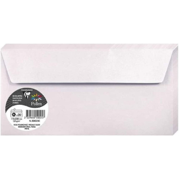 photo-Enveloppes - Format DL - 110x220mm - Rose poudre irisé - 20 unités - Clairefontaine