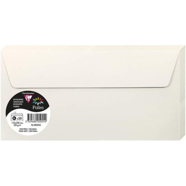 photo-Enveloppes - Format DL - 110x220mm - Gris perle - 20 unités - Clairefontaine