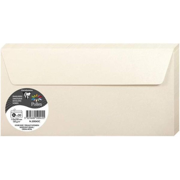 photo-Enveloppes - Format DL - 110x220mm - Ivoire irisé - 20 unités - Clairefontaine