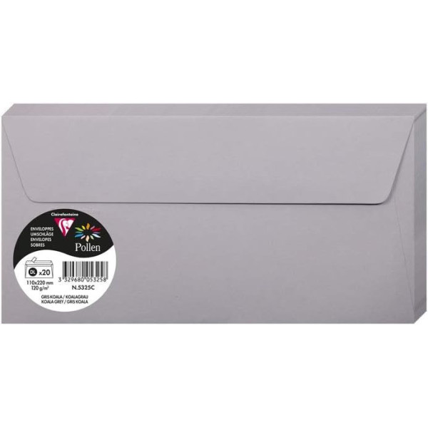 photo-Enveloppes - Format DL - 110x220mm - Gris koala - 20 unités - Clairefontaine