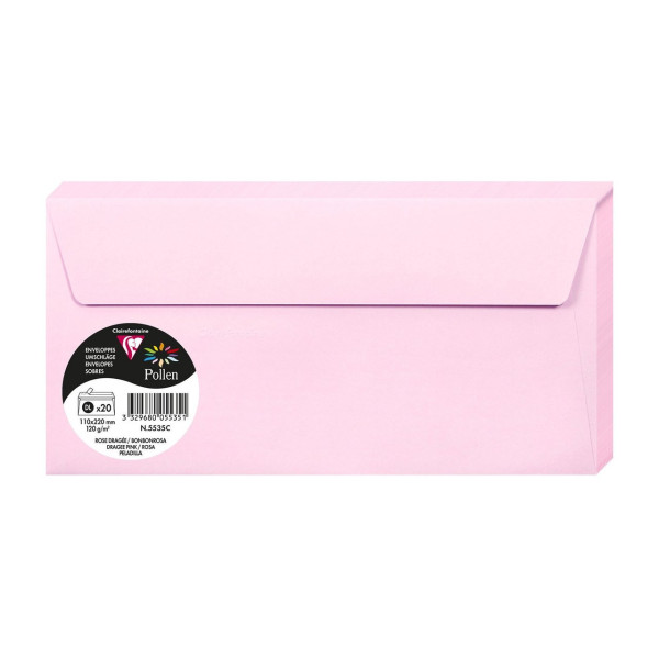 photo-Enveloppes - Format DL - 110x220mm - Rose dragée - 20 unités - Clairefontaine