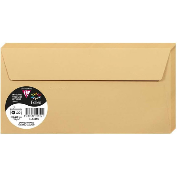 photo-Enveloppes - Format DL - 110x220mm - Caramel - 20 unités - Clairefontaine
