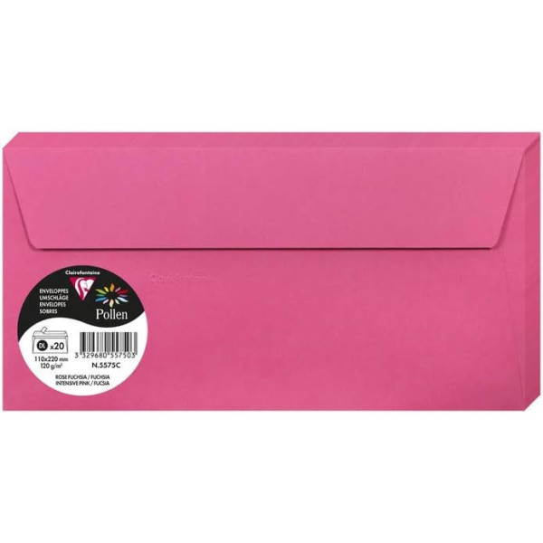 photo-Enveloppes - Format DL - 110x220mm - Rose fuschia - 20 unités - Clairefontaine